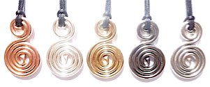 two spiral PHI harmonisers, copper, silver, gold, ruthenium and rodium plated